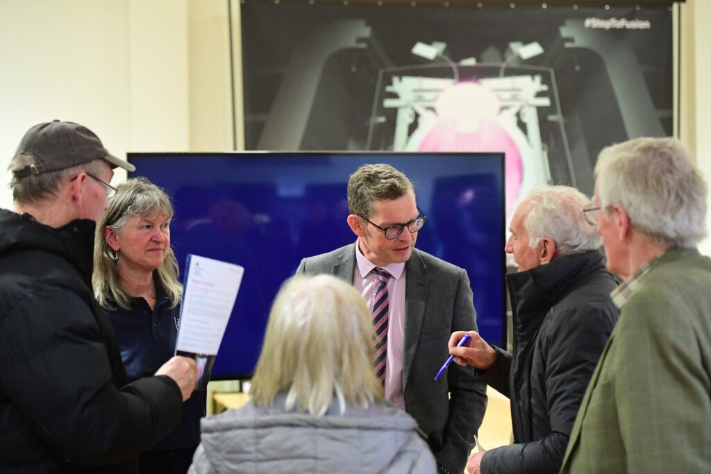 Online tool launch at community event by UK Atomic Energy Authority with Dr Caroline Livingstone and Dr James Cowan.