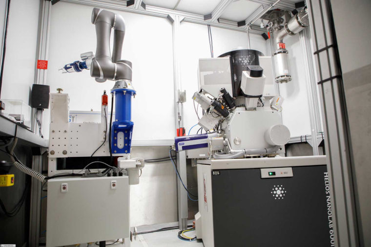 the microscope in a radiation-shielded research room