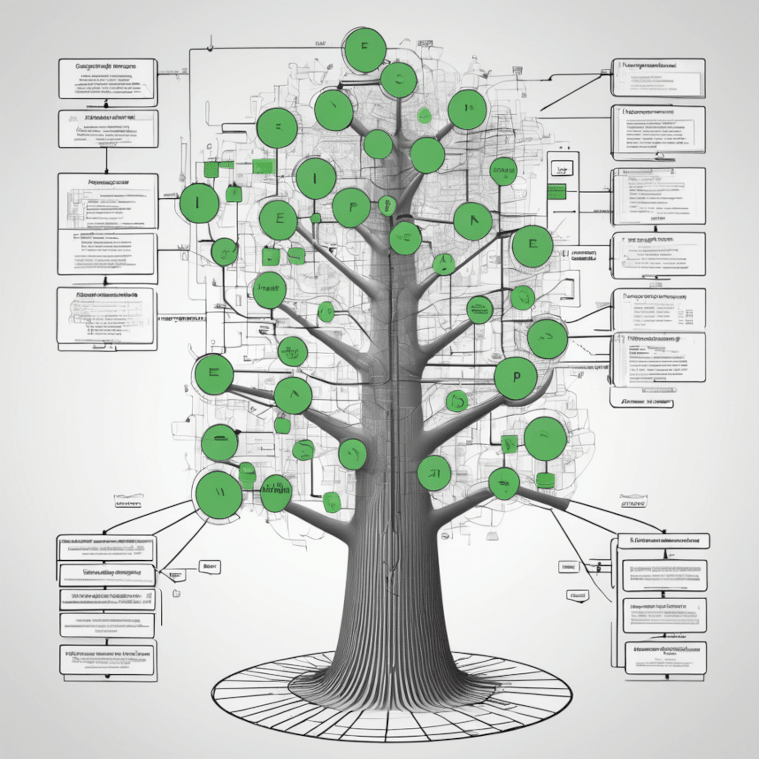 An illustration of a tree with leaves and text boxes.