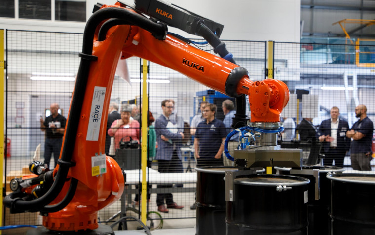 A robotic arm working.
