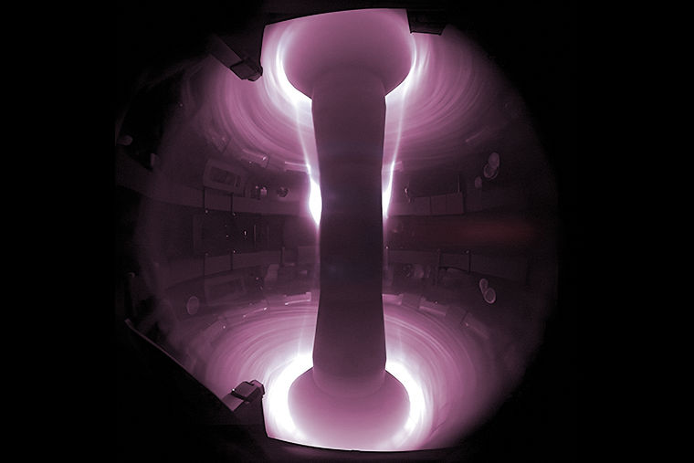 Plasma inside the MAST Upgrade tokamak.