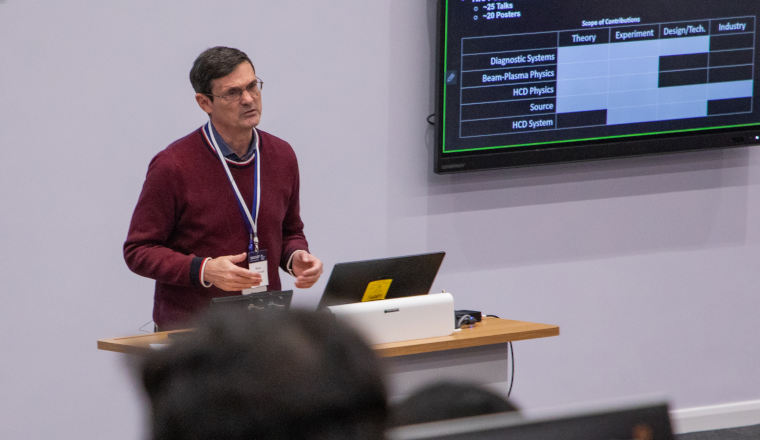 An expert giving a talk in a lecture theatre at UKAEA.