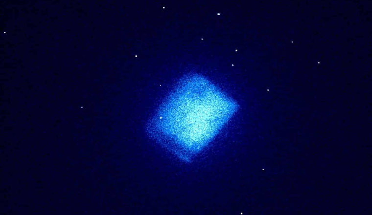 A blue luminescence from a synthetic carbon film.