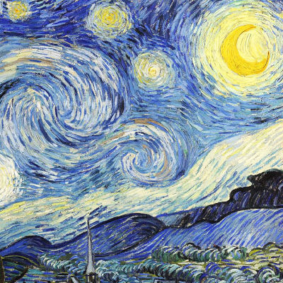 The Starry Night (1889) by Vincent van Gogh. The pattern of light and dark in this image has been shown to closely follow the mathematical structure of turbulent flow.