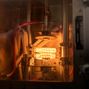 A warm glow of fuel during an experiment at the UK Atomic Energy Authority.