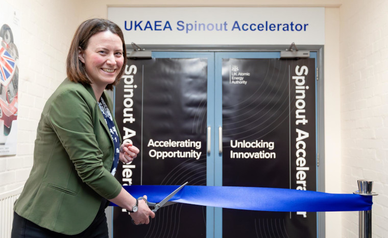Ribbon cut at the opening of the UKAEA Spin Accelerator.