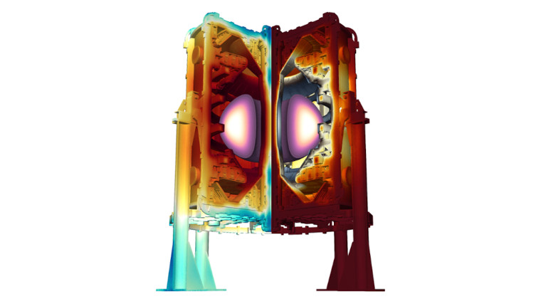 A generated digital model of a tokamak fusion machine.